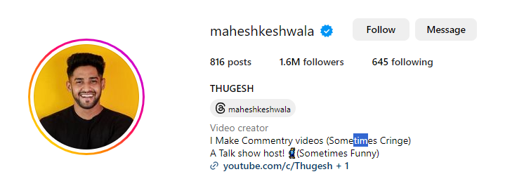 Thugesh Net Worth